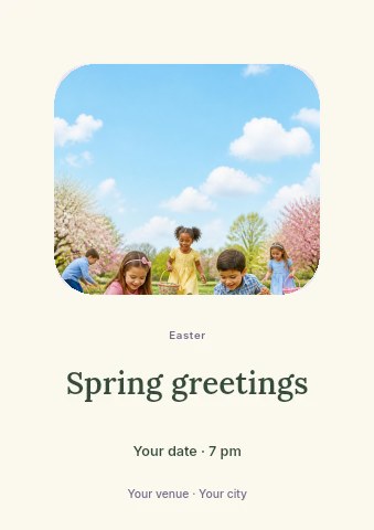 Children Easter egg hunt in spring park in Spring greetings flyer template