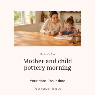 Mother and child pottery morning social media post template · Picture window