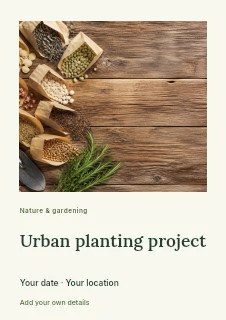 Variety of garden seed packets and gardening tools in Urban planting project · Gallery editorial