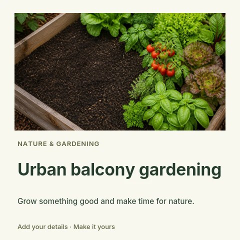 Urban balcony gardening social media post template