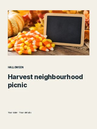 Harvest neighbourhood picnic · Split editorial greeting card template
