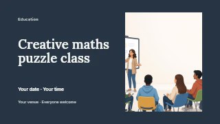 Creative maths puzzle class presentation cover template · Horizontal photo dialogue