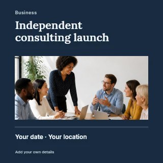 Independent consulting launch social media post template · Title & photograph