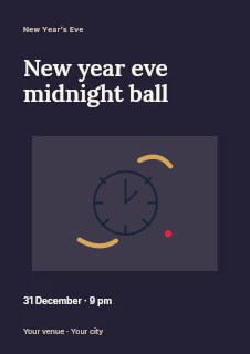 Midnight countdown clock · Duotone in New Year Eve midnight ball · Modern programme
