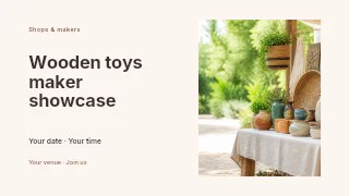 Wooden toys maker showcase presentation cover template · Horizontal photo dialogue