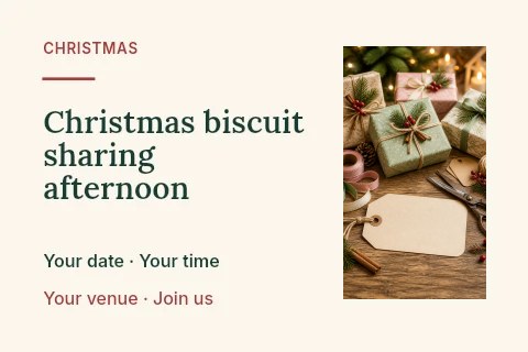 Christmas gifts with rustic wrapping in Christmas biscuit sharing afternoon postcard · Horizontal photo dialogue