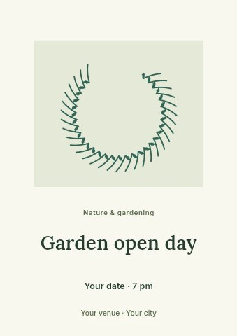 Birch wreath · open top with 32 leaves in Garden open day flyer template