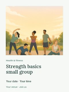 Group stretching exercises outdoors at sunset in Strength basics small group poster · Gallery editorial