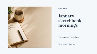 January sketchbook mornings presentation cover template · Horizontal photo dialogue