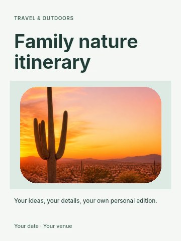 Saguaro cactus at desert sunset in Family nature itinerary poster template