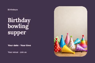 Birthday bowling supper postcard template · Horizontal photo dialogue