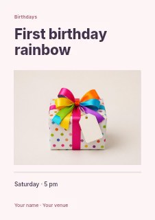 First birthday rainbow flyer template · Title & photograph