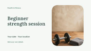 Single adjustable dumbbell with folded towel in Beginner strength session · Horizontal photo dialogue