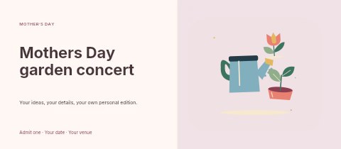 Mother's Day garden with a watering can and seedling in Mothers Day garden concert event ticket template