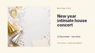 New Year intimate house concert presentation cover template · Horizontal photo dialogue