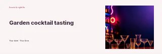 Various empty cocktail glasses on bar in Garden cocktail tasting banner · Horizontal photo dialogue