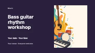 Bass guitar rhythm workshop presentation cover template · Horizontal photo dialogue