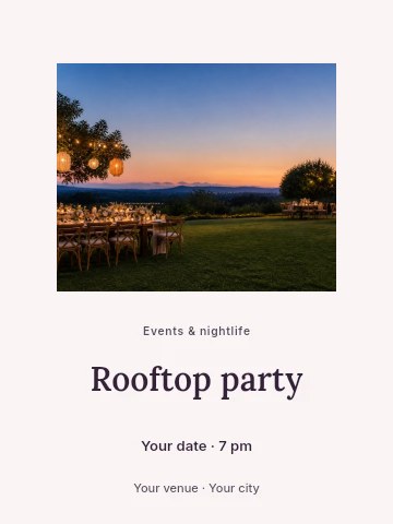 Outdoor Dinner Party at Sunset in Rooftop party poster template