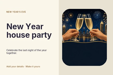 New Year house party postcard template