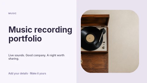 Vintage record player and vinyl collection in Music recording portfolio youtube thumbnail template