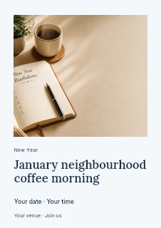 January neighbourhood coffee morning flyer template · Gallery editorial