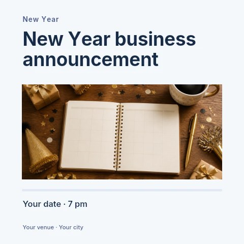 New Year business announcement social media post template