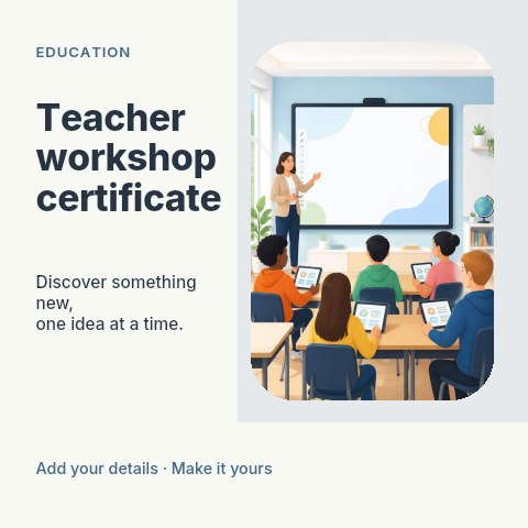 Teacher workshop certificate social media post template
