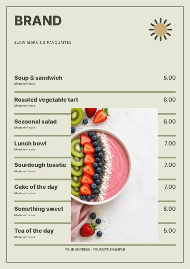 Slow morning favourites · Spectrum menu template