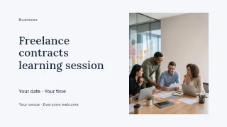 Freelance contracts learning session presentation cover template · Horizontal photo dialogue