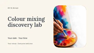 Colour mixing discovery lab presentation cover template · Horizontal photo dialogue
