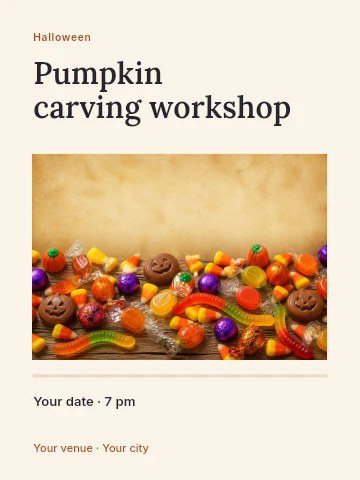 Colorful Halloween Candy Assortment in Pumpkin carving workshop poster template