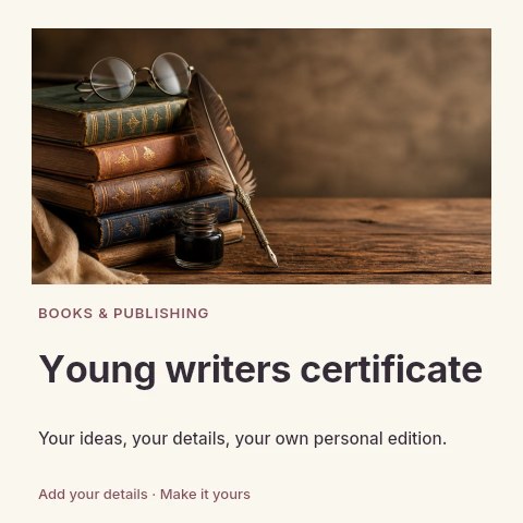 Young writers certificate social media post template