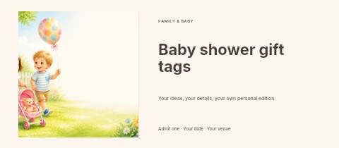 Children playing in a garden with balloon in Baby shower gift tags event ticket template