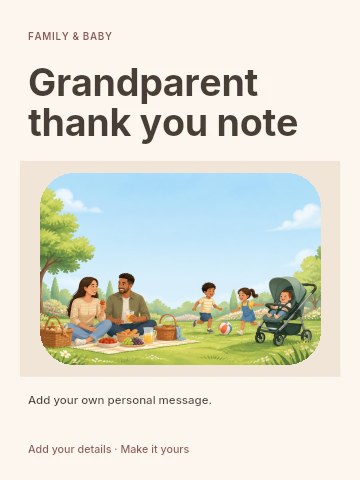 Grandparent thank you note greeting card template