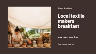 Local textile makers breakfast presentation cover template · Horizontal photo dialogue