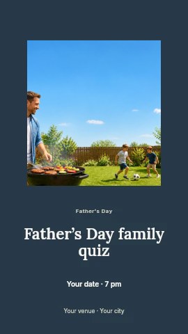 Father grilling while children play soccer in Father’s Day family quiz instagram story template
