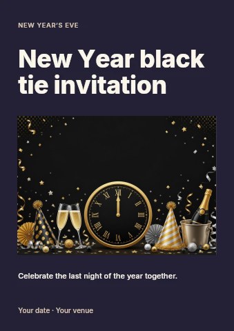 New Year black tie invitation flyer template