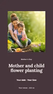 Mother and child flower planting instagram story template · Picture window
