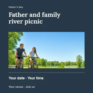 Father and family river picnic social media post template · Title & photograph