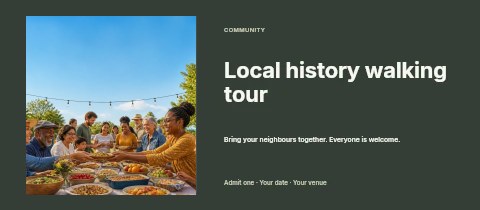 Local history walking tour event ticket template