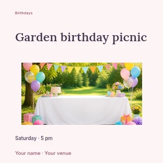 Garden birthday picnic social media post template · Modern programme