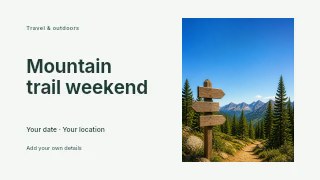 Mountain trail weekend presentation cover template · Horizontal photo dialogue