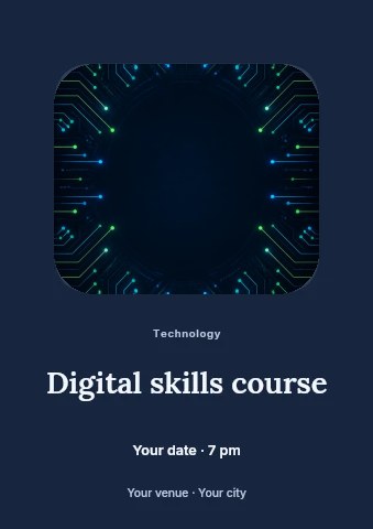 Abstract digital circuitry with glowing lines in Digital skills course flyer template