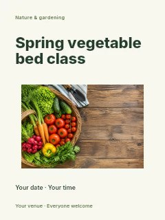Fresh assorted vegetables in wicker basket in Spring vegetable bed class poster · Modern programme