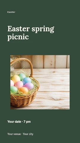 basket of colorful pastel Easter eggs in Easter spring picnic instagram story template