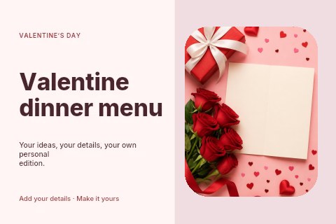Valentine dinner menu postcard template