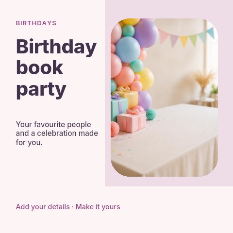 Birthday book party social media post template