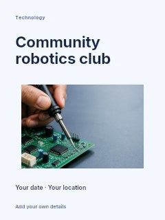 Hand holding soldering iron over circuit board in Community robotics club · Modern programme
