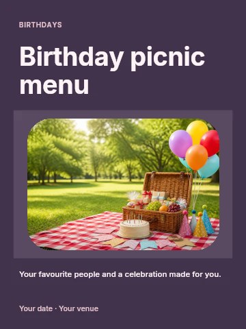 Birthday picnic menu invitation template