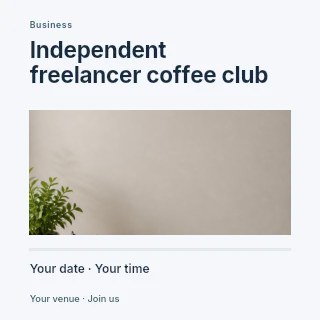 Minimalist workspace with laptop and coffee in Independent freelancer coffee club social media post · Title & photograph